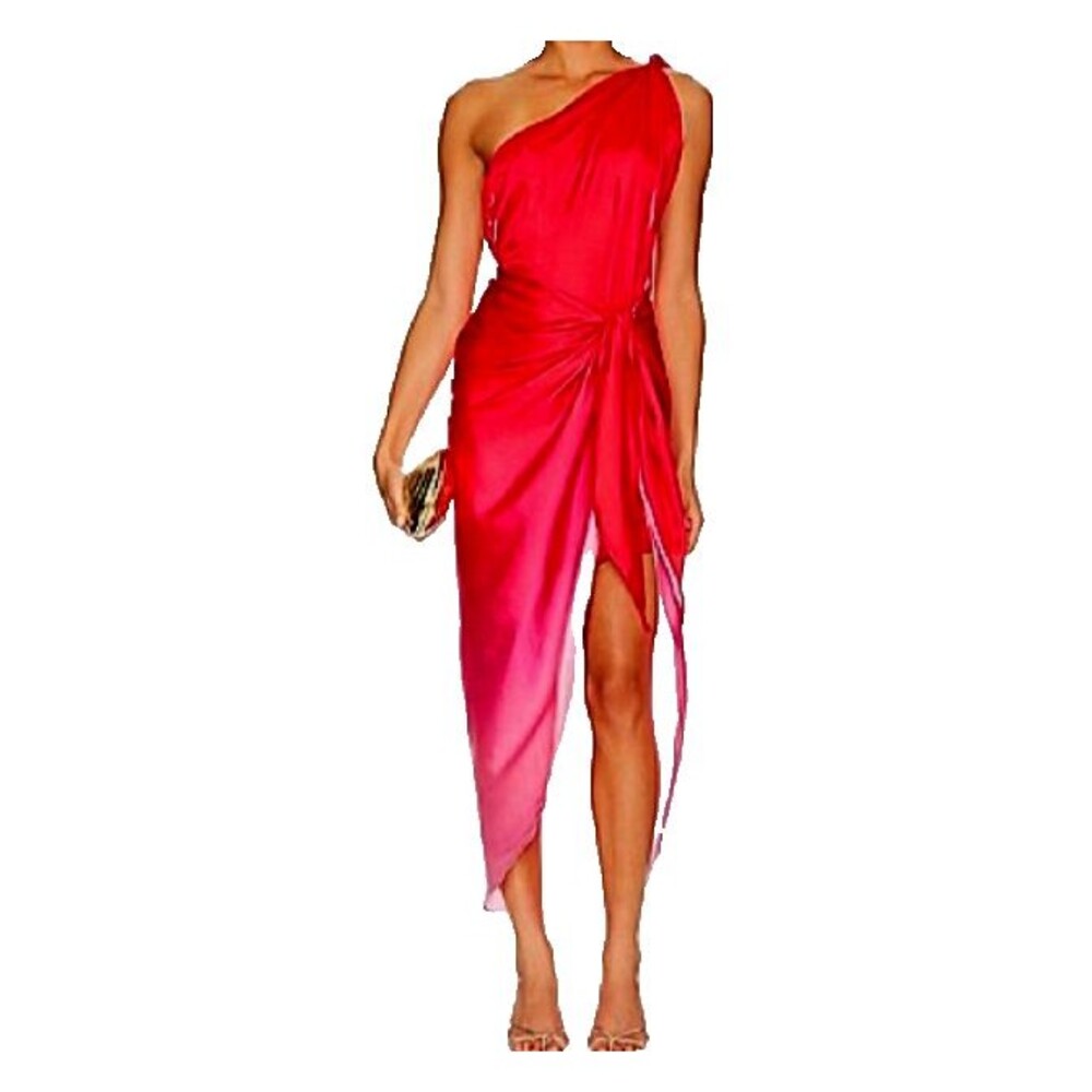 BAOBOB sz S Marea Red Pink Flowy Supple Satin Strappy High Low Evening Dress